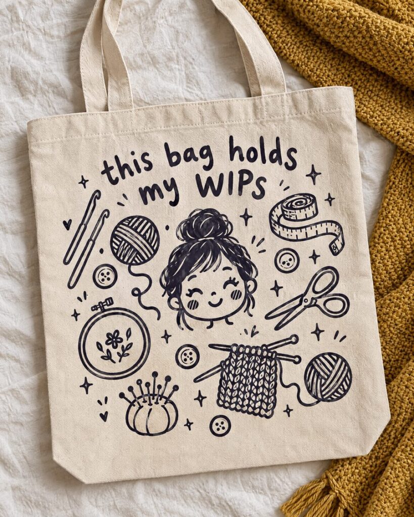 This bag holds my WIPs tote